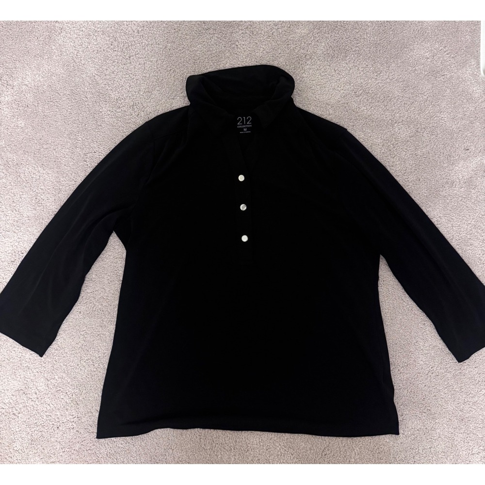 212 Collection Womens Black 3/4 Sleeve Polo Collar Knit Top Size Medium